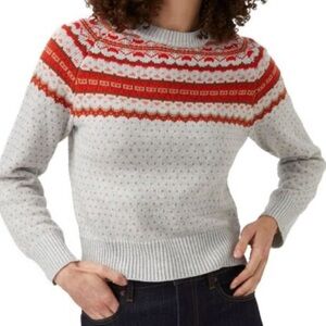 NWT French Connection Grey and Red Fairisle Wool Blend Pullover Sweater
